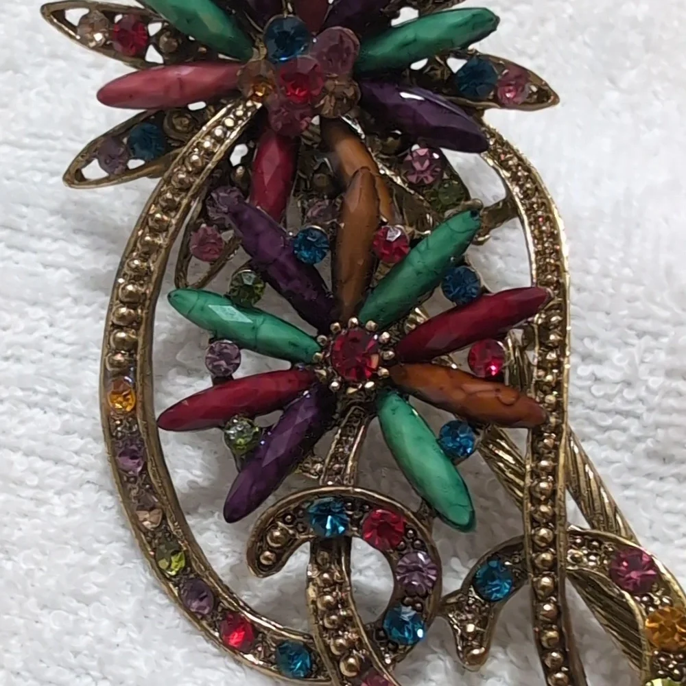 Vintage Art Deco Style Large Flower Rhinestone Hair Clip